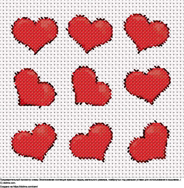 Бесплатная схема Коллекция маленьких красных сердец для вышивания крестиком