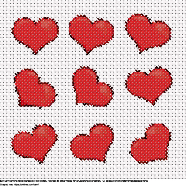 Gratis Samling av små röda hjärtan korsstygnsdesign