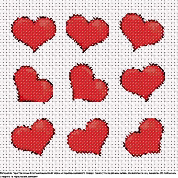 Безкоштовна схема Колекція маленьких червоних сердець для вишивання хрестиком