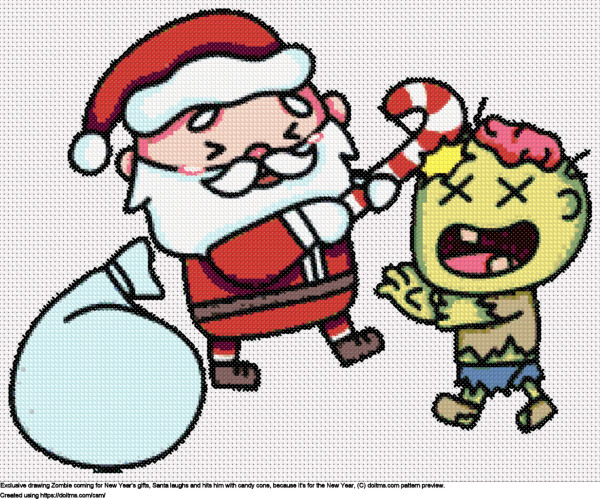 Free Laughing Santa kicks off a zombie from the New Year cross-stitching design