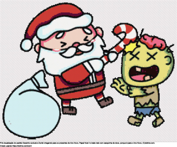 Desenhos O Papai Noel risonho dá início a um zumbi do Ano Novo de ponto-cruz gratuitos