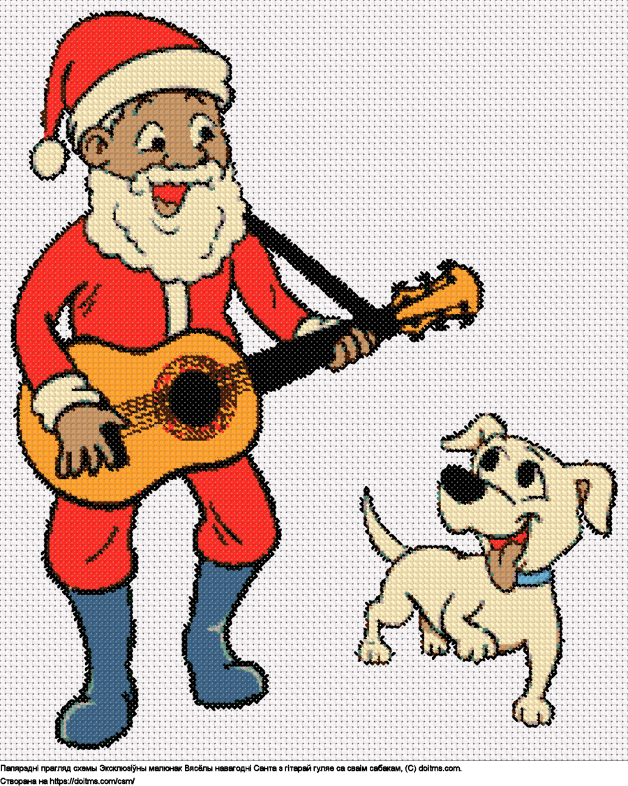 Бясплатная схема Музыка Санта і яго сабака для вышыўкі крыжыкам