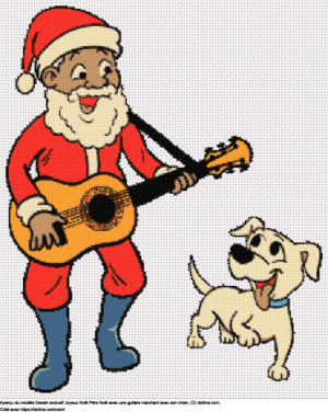Motif de point de croix Père Noël musicien et son chien gratuit