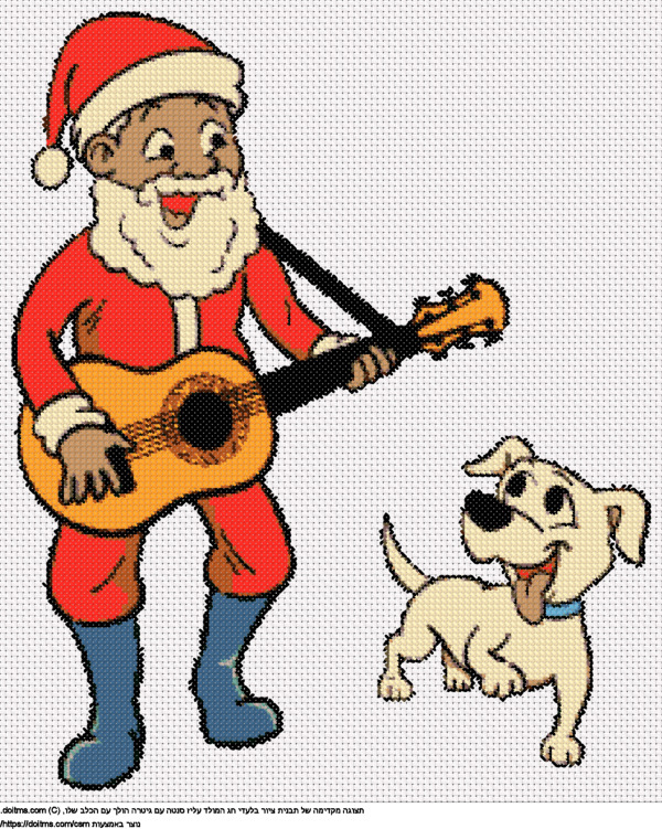 עיצוב רקמת צלבים מוסיקאי סנטה והכלב שלו בחינם