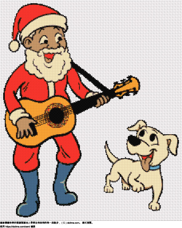 免費 聖誕老人音樂家和他的狗 十字縫設計