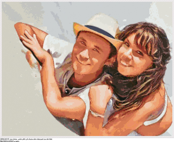  زوجان مبتسمان يستريحان على الشاطئ تصميم تطريز مجاني 