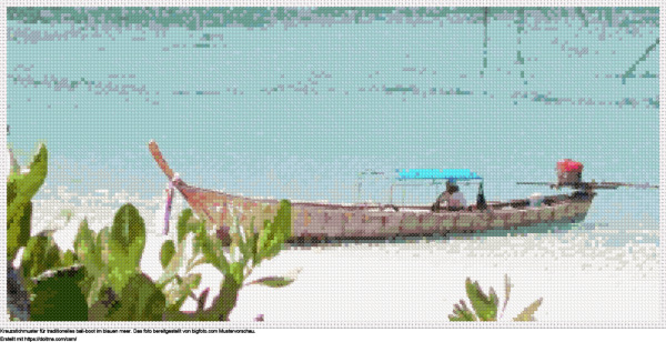 FreieTraditionelles Bali-Boot im blauen Meer Kreuzstich-Design
