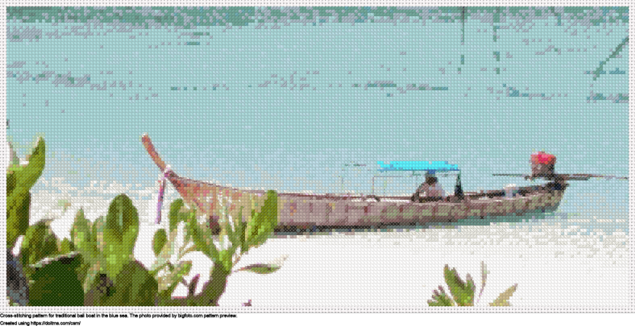 Free Traditional Bali boat in the blue sea cross-stitching design