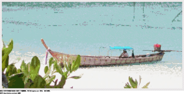 免費 藍色大海中的傳統巴厘島小船 十字縫設計