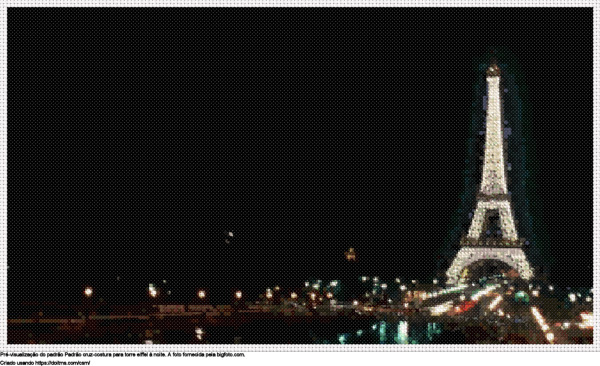 Desenhos Torre Eiffel à noite de ponto-cruz gratuitos