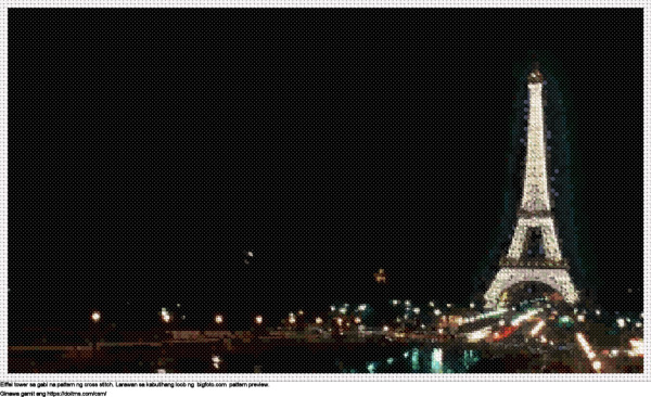 Libreng Eiffel tower sa gabi disenyo para sa cross-stitching