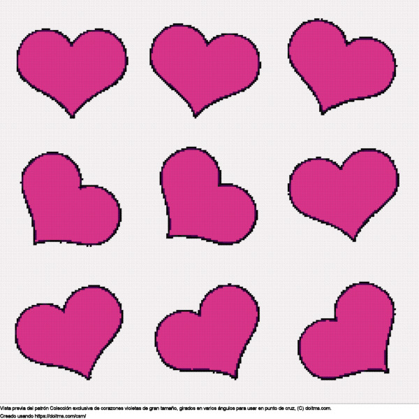 Diseño de punto de cruz Colección de grandes corazones violetas gratis