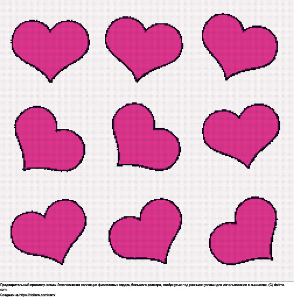 Бесплатная схема Коллекция больших фиолетовых сердец для вышивания крестиком