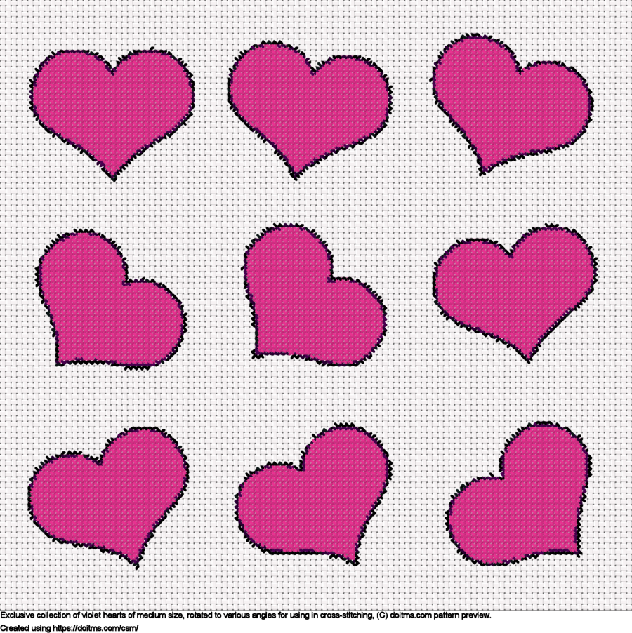 Free Collection of medium violet hearts cross-stitching design