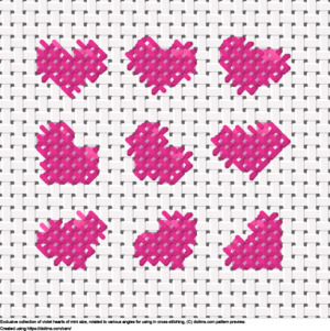 Free Collection of mini violet hearts cross-stitching design