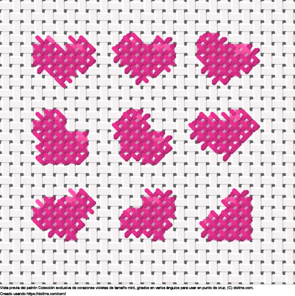 Diseño de punto de cruz Colección de mini corazones violetas gratis