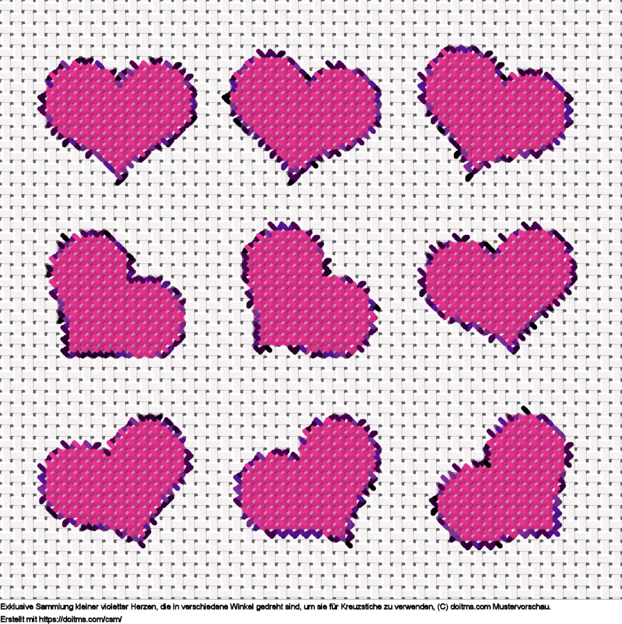 FreieSammlung kleiner violetter Herzen Kreuzstich-Design