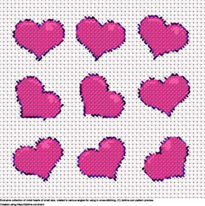 Free Collection of small violet hearts cross-stitching design