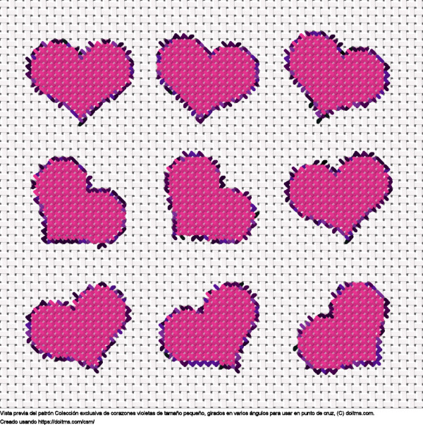 Diseño de punto de cruz Colección de pequeños corazones violetas gratis