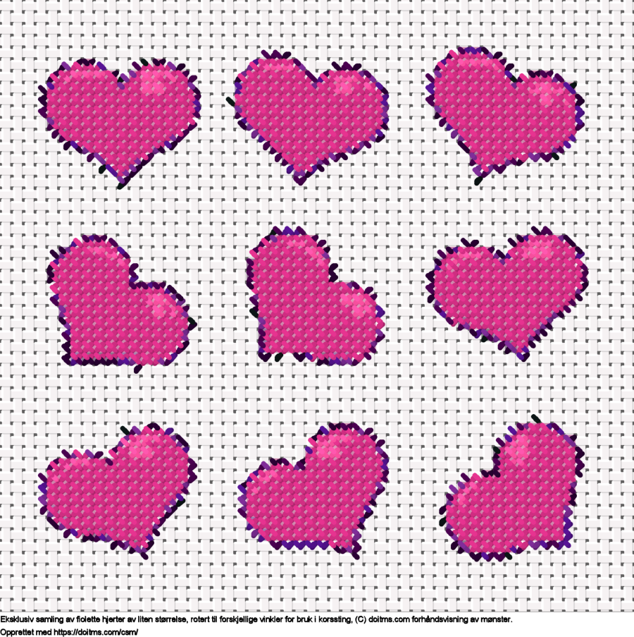 Gratis Samling av små fiolette hjerter korsstingdesign