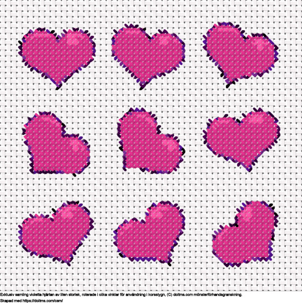 Gratis Samling av små violetta hjärtan korsstygnsdesign
