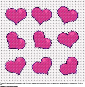 Безкоштовна схема Колекція маленьких фіолетових сердець для вишивання хрестиком