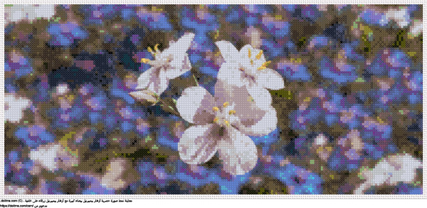  زهور بيضاء من  على خلفية مع الكثير من  الزرقاء تصميم تطريز مجاني 