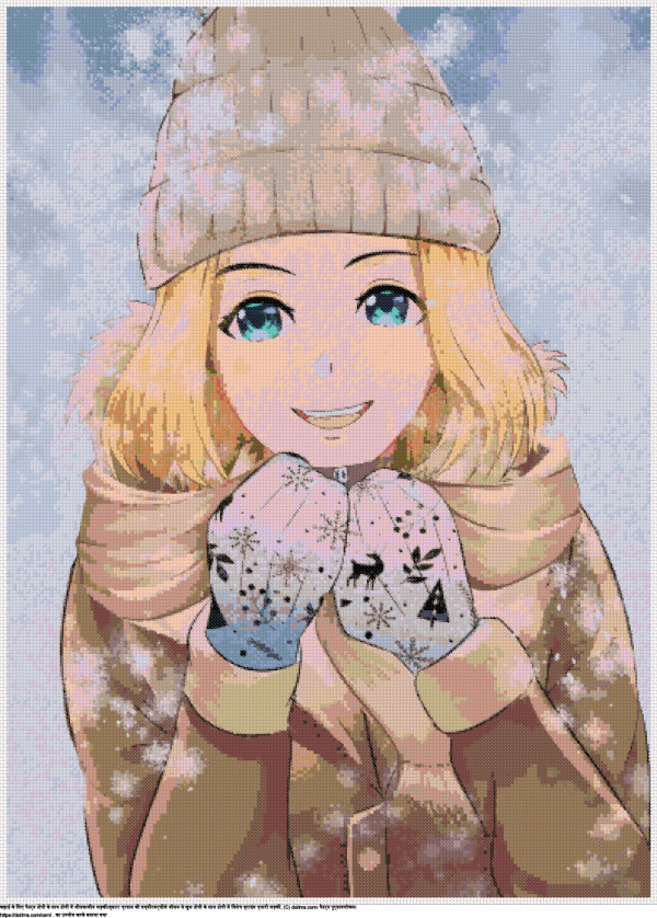 फ्री टोपी के साथ टोपी में शीतकालीन लड़की क्रॉस-सिलाई डिजाइन