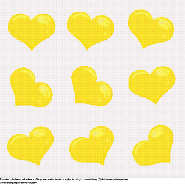 Free Collection of large yellow hearts cross-stitching design