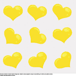 Free Collection of large yellow hearts cross-stitching design