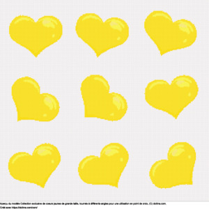 Motif de point de croix Collection de grands coeurs jaunes gratuit