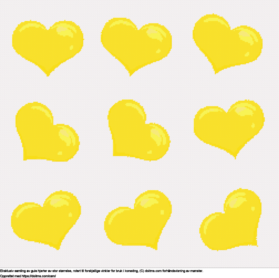 Gratis Samling av store gule hjerter korsstingdesign
