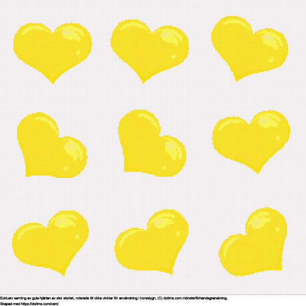 Gratis Samling av stora gula hjärtan korsstygnsdesign