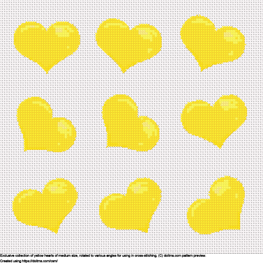 Free Collection of medium yellow hearts cross-stitching design