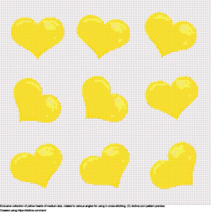 Free Collection of medium yellow hearts cross-stitching design