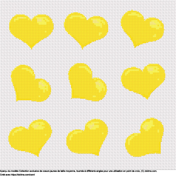 Motif de point de croix Collection de coeurs jaunes moyens gratuit