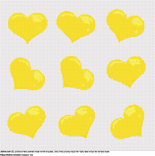 עיצוב רקמת צלבים אוסף לבבות צהובים בינוניים בחינם
