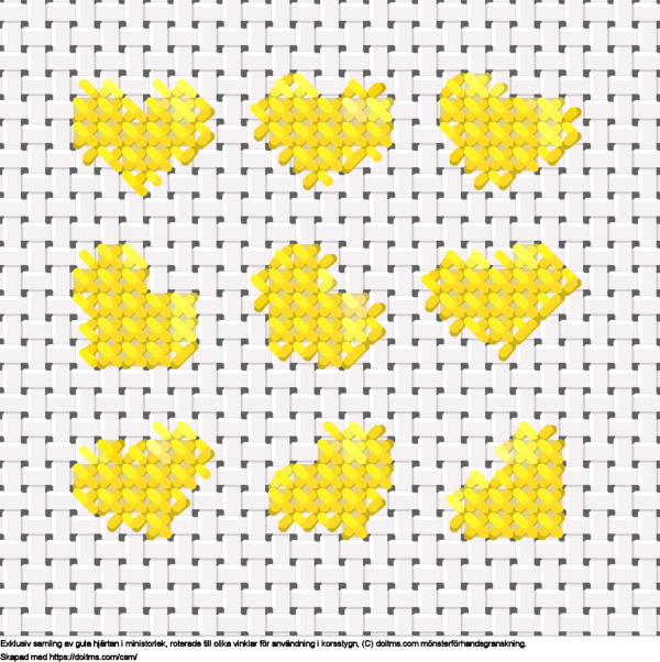 Gratis Samling av mini gula hjärtan korsstygnsdesign