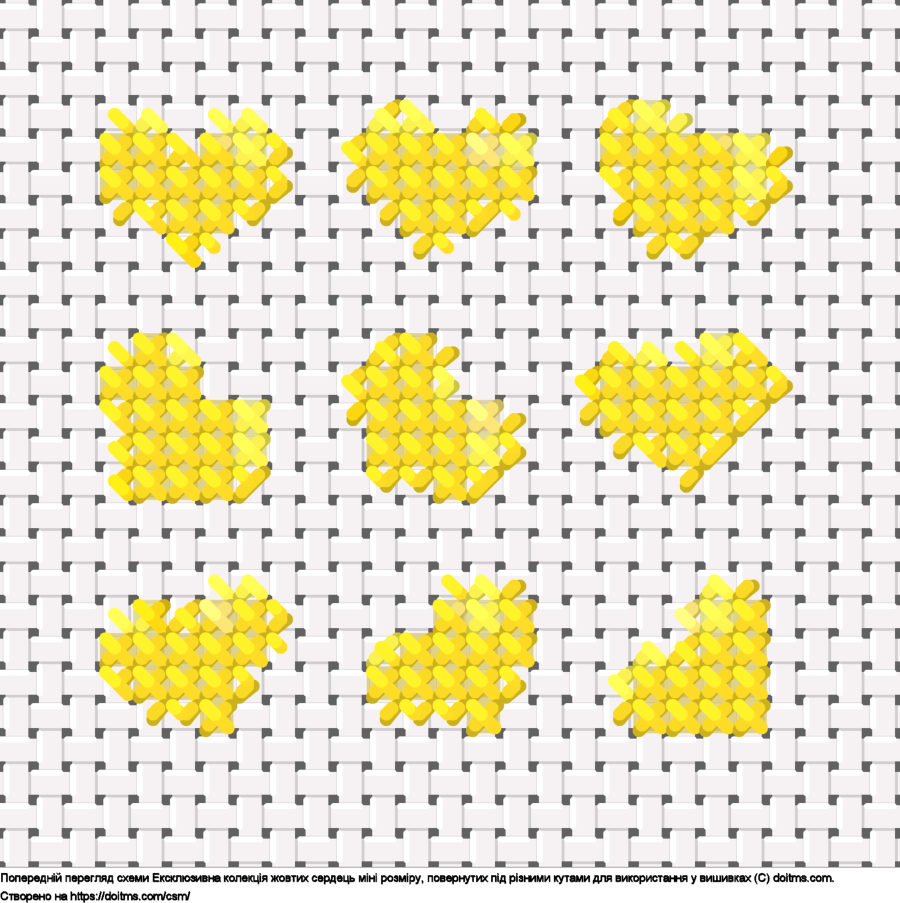 Безкоштовна схема Колекція міні жовтих сердець для вишивання хрестиком