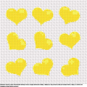 Бясплатная схема Калекцыя маленькіх жоўтых сэрцаў для вышыўкі крыжыкам