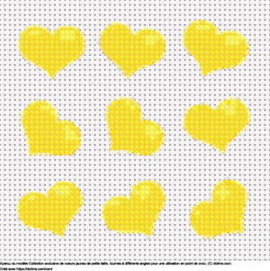Motif de point de croix Collection de petits coeurs jaunes gratuit