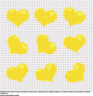 Бесплатная схема Коллекция маленьких жёлтых сердец для вышивания крестиком