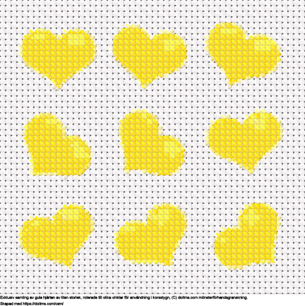 Gratis Samling av små gula hjärtan korsstygnsdesign