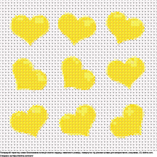 Безкоштовна схема Колекція маленьких жовтих сердець для вишивання хрестиком
